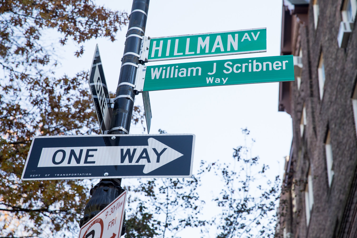The corner of Hillman Avenue and Van Cortlandt Park South is now  ceremonially named for Bronx Arts Ensemble founder William Scribner, who died in 2016.