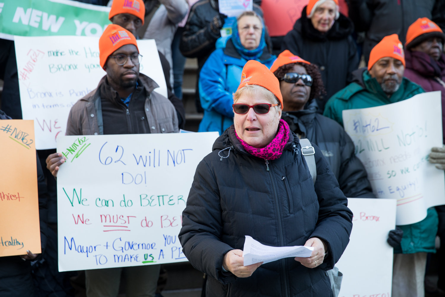 Maxine Golub, senior vice president of planning and development at The Institute for Family Health, speaks at a rally Dec. 3 designed to pull Bronx County out of dead last among the state’s healthiest counties.