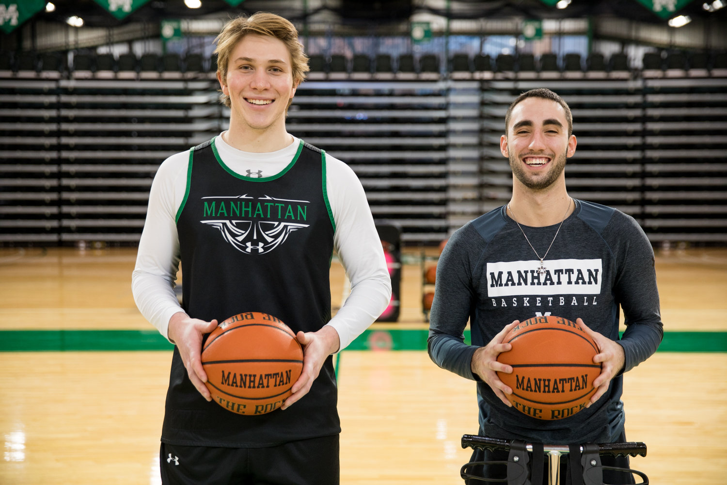 Daniel Schreier, left, and Ethan Lasko are two Jewish hoopsters at Manhattan College who are slowly turning the Jaspers into a kosher food-loving program.