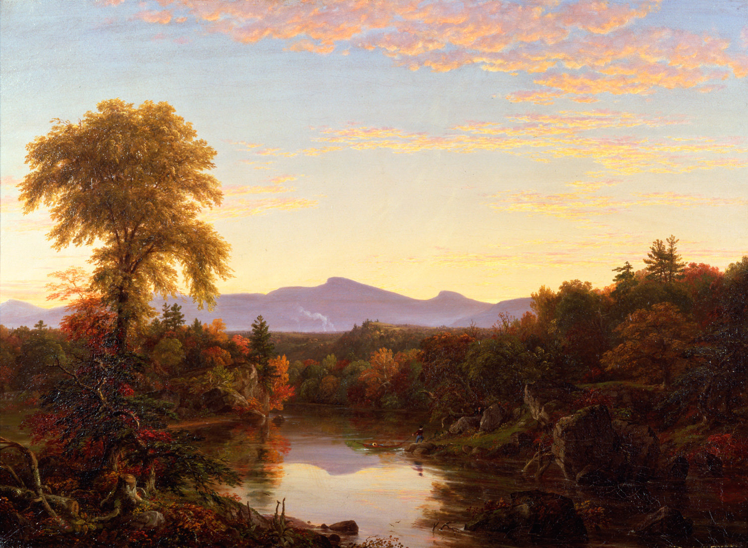 Thomas Cole's painting 'On Catskill Creek, Sunset' is one of a dozen in the exhibition 'Thomas Cole's Refrain: The Paintings of Catskill Creek,' on display at the Hudson River Museum through Feb. 23.