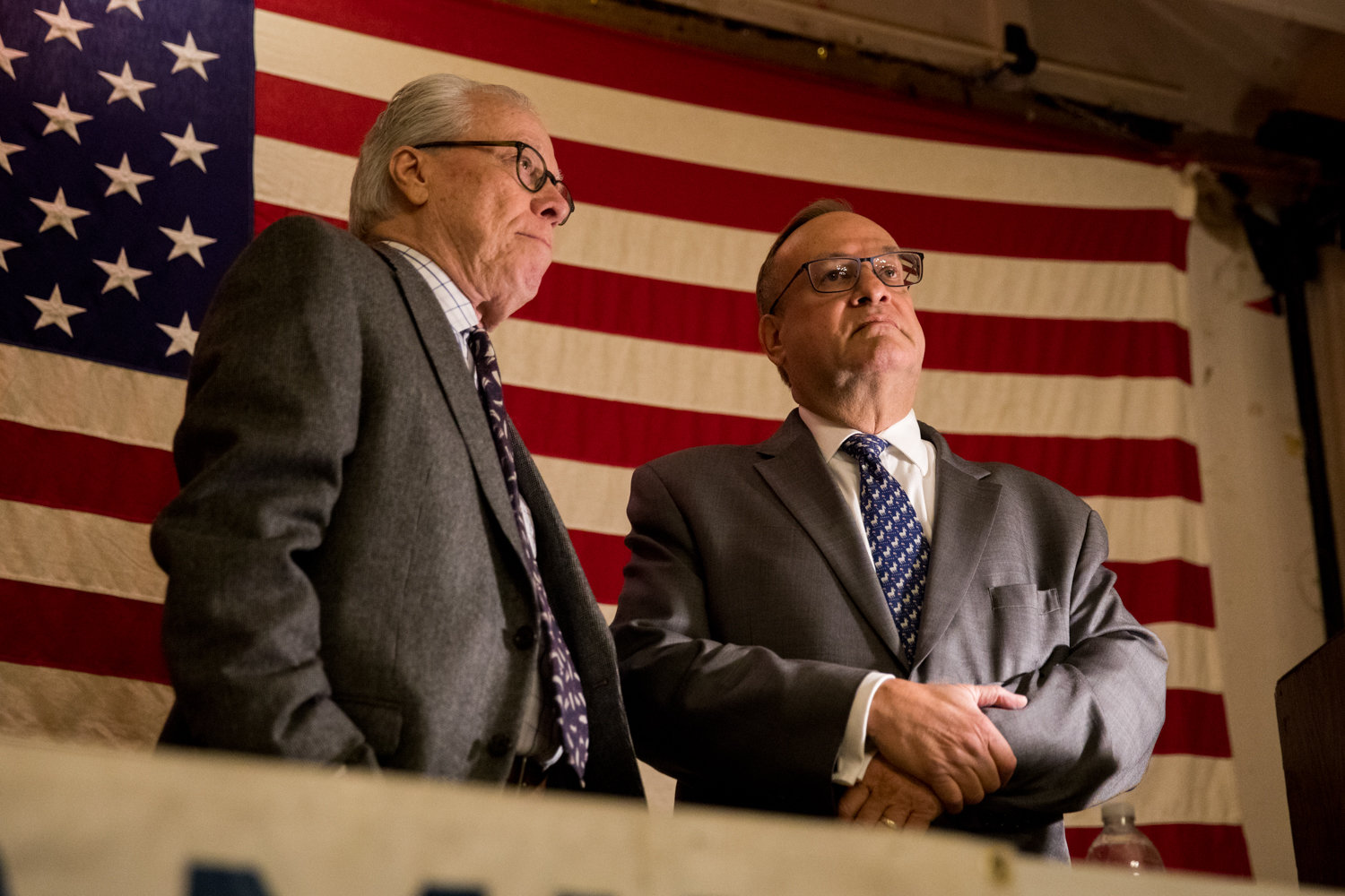 Benjamin Franklin Reform Democratic Club president Michael Heller, right, and vice president Bruce Feld preside over the club’s annual meeting. Despite facing unexpected challengers to their positions, both men retained their spots in the club’s leadership election.