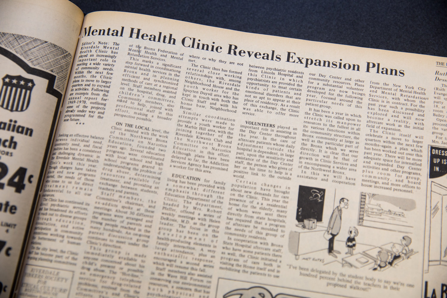 The Nov. 12, 1970, edition of The Riverdale Press detailed the Riverdale Mental Health Association’s plans for expansion. The clinic opened its doors 10 years earlier.