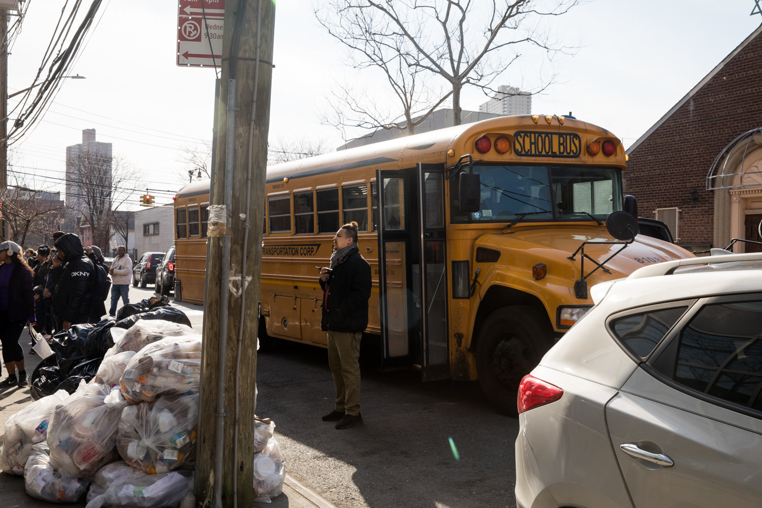 Amber Charter School students board a school bus, an activity that could soon be a thing of the past if administrators get their way. Some parents are fighting the school’s plan to discontinue bus service later this year.