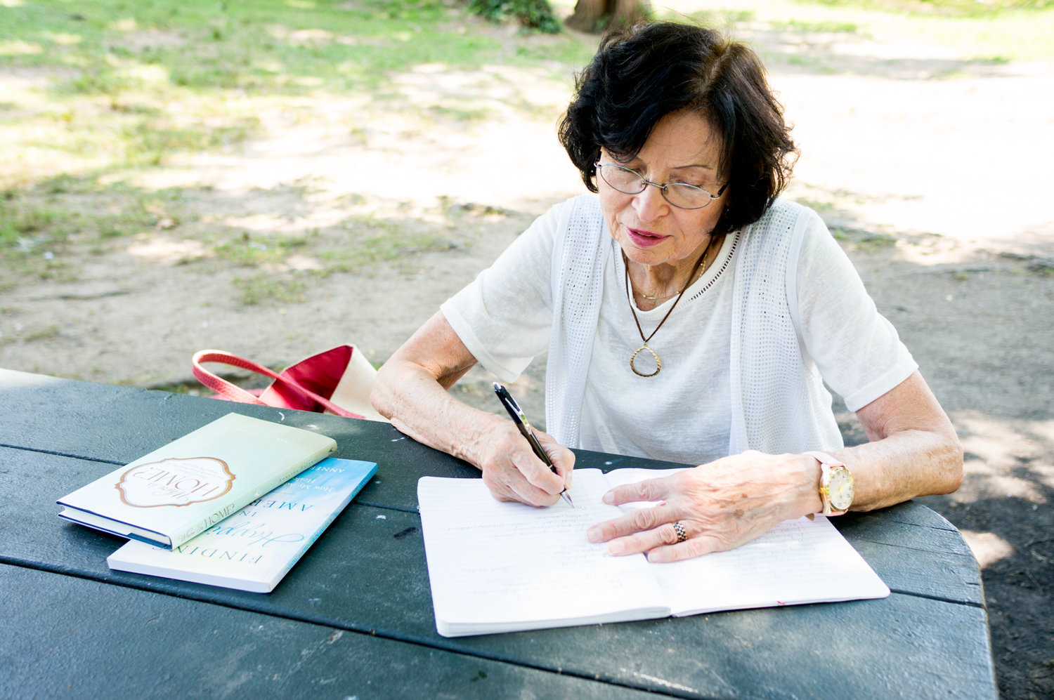 Anneros Valensi, writing down ideas in her notebook back in 2017, died April 29. The longtime resident was 81.