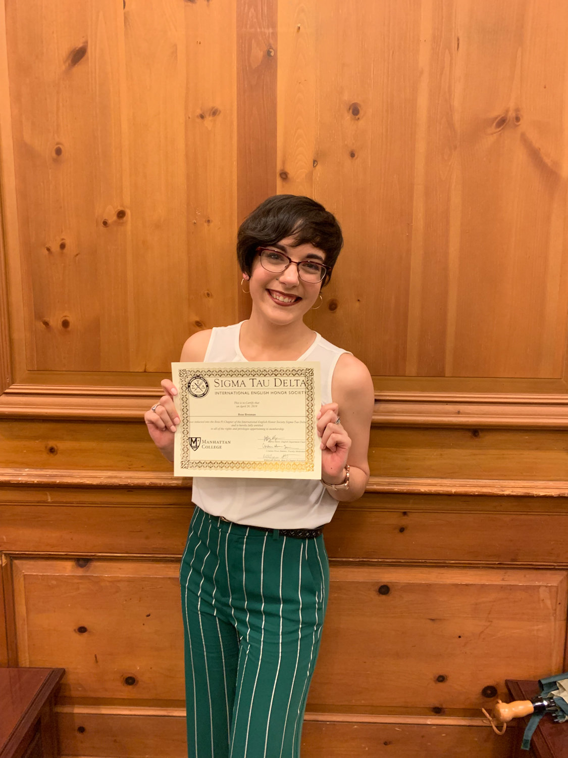 Rose Brennan was inducted as a junior into Sigma Tau Delta, the national English honor society, in 2019. Brennan is graduating from Manhattan College in the midst of the coronavirus pandemic.