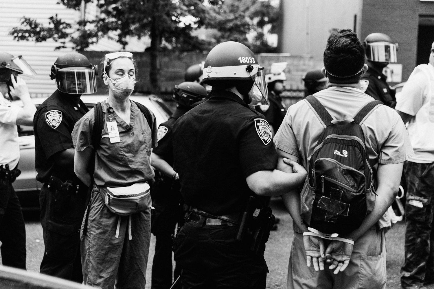 Police arrest medics during a protest in Mott Haven on June 4. The protesters were surrounded by police in what is known as a kettle. Nearly 100 were arrested.