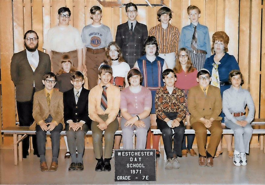 A 1971 photograph shows the seventh grade class at Westchester Day School where Michael Rabin, second from right in the top row, was a student. Rabin sought help from teachers and administrators with claims he was molested by Stanley Rosenfeld — a teacher at the school who also later taught at Salanter Akiba Riverdale Academy. Rosenfeld, who later pleaded no contest to two counts of second-degree child molestation, is the reason why several students are now suing SAR Academy.