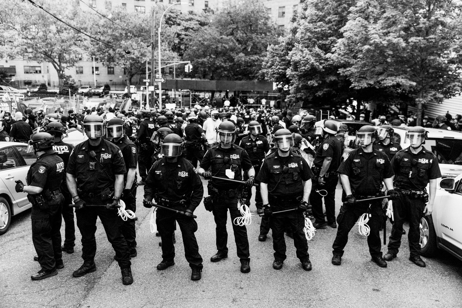 Police officers respond to protesters in Mott Haven on June 4 in the wake of the police-involved killing of George Floyd in Minneapolis in response to a protest. More than 100 protesters were arrested that night after reportedly being ‘kettled’ by police and finding themselves unable to get home as the 8 p.m., curfew took effect.