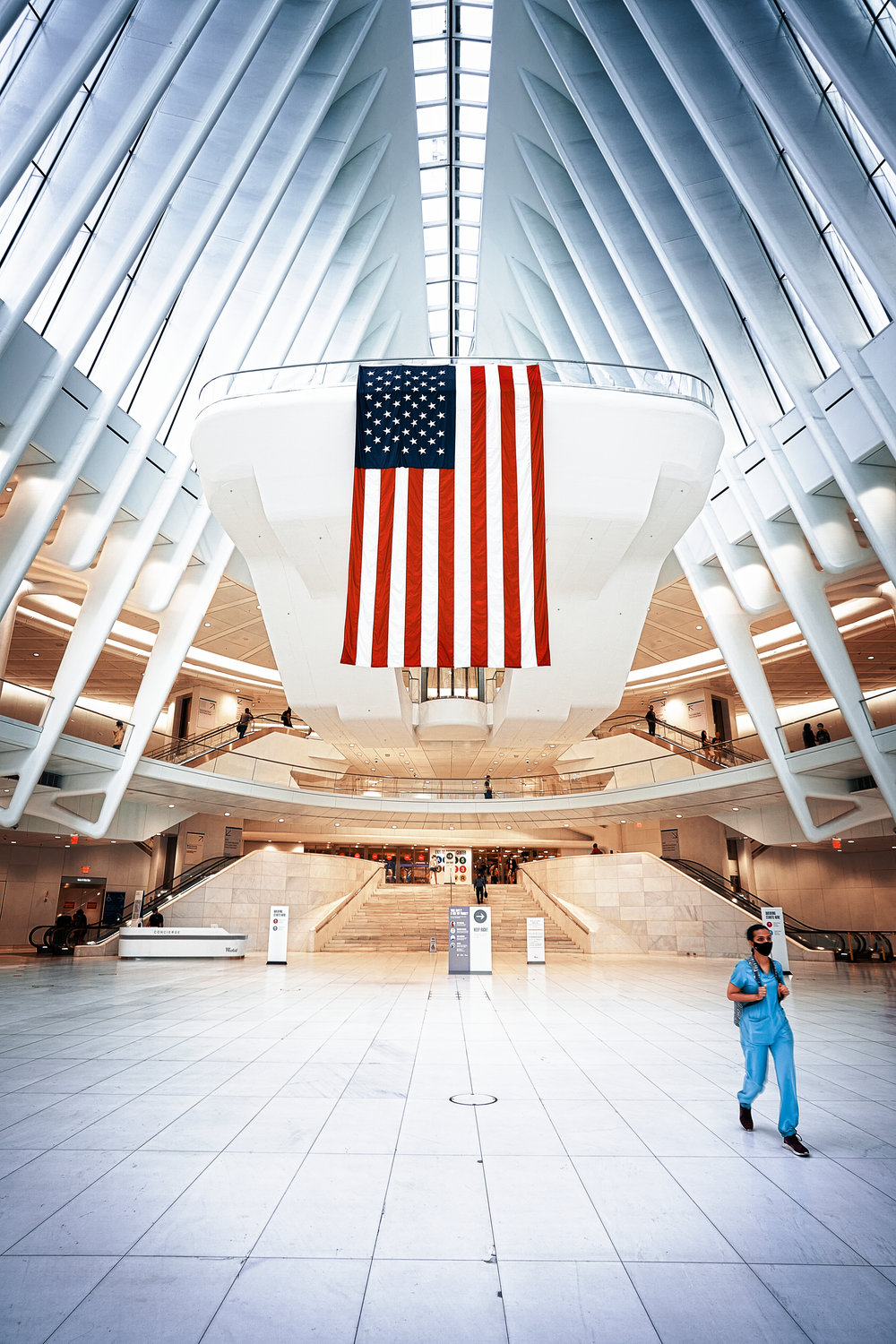 Joshua Abraham’s lauded photograph of a largely empty oculus at the World Trade Center on the anniversary of the Sept. 11 attacks is currently displayed at the International Center of Photography as a part of a series documenting the coronavirus pandemic in the city.