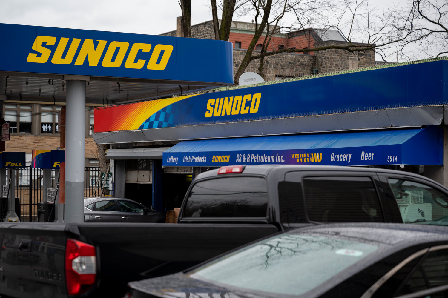The exterior of Sunoco gas station along Riverdale Ave.