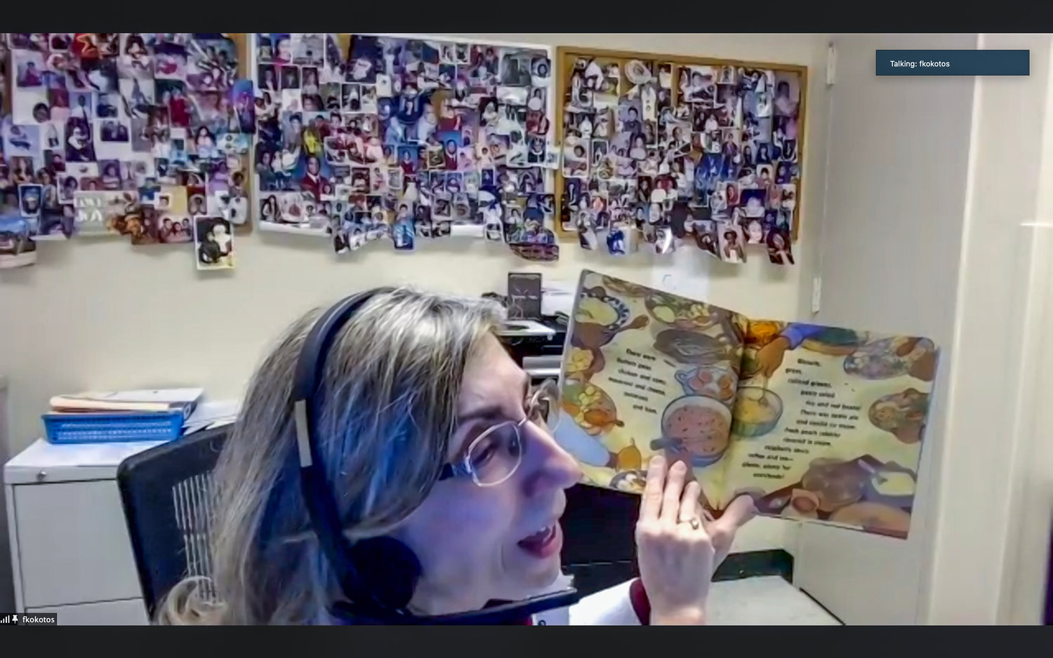 Dr. Faye Kokotos reads aloud to elementary school-aged children Feb. 19 over the Zoom online videoconferencing app. The pediatrician participated in a ‘read-along’ series to promote early literacy among her young patients.