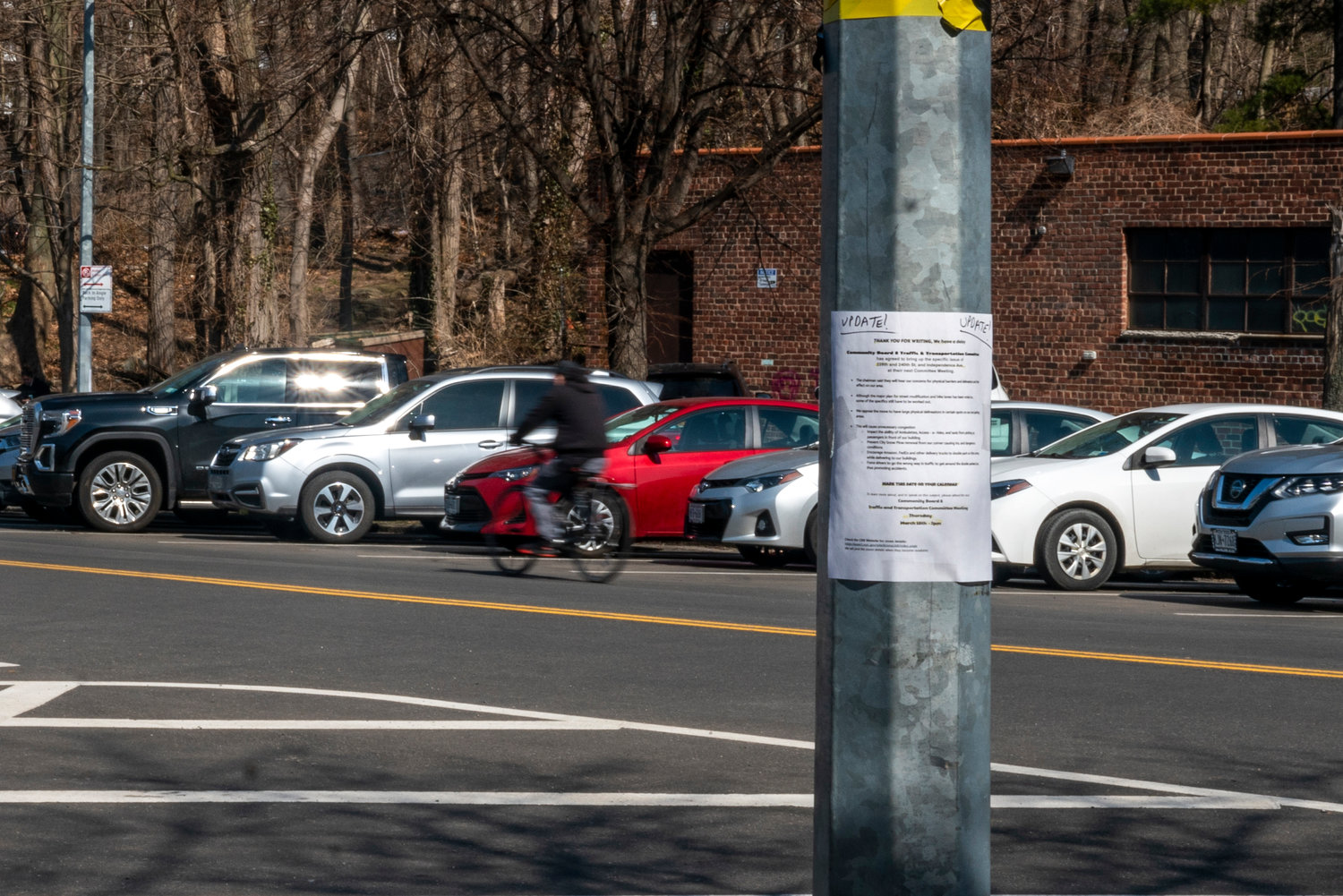 It looked as though Community Board 8’s traffic and transportation committee was finally getting somewhere developing recommendations to curb reckless driving along Independence Avenue. But random flyers anonymously posted in the neighborhood criticizing details of the process has forced the committee to start back almost at square one.