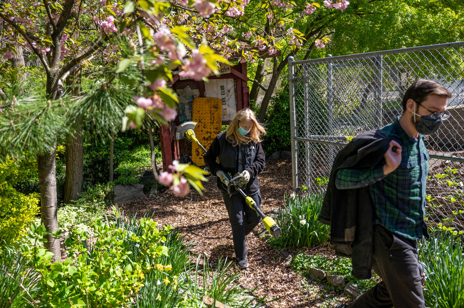 Several items were stolen from the Enchanted Garden on the John F. Kennedy Educational Campus earlier this month. But thankfully, one of the weed whackers wasn’t stolen, allowing Susan O’ahilly to carry on with business as usual.