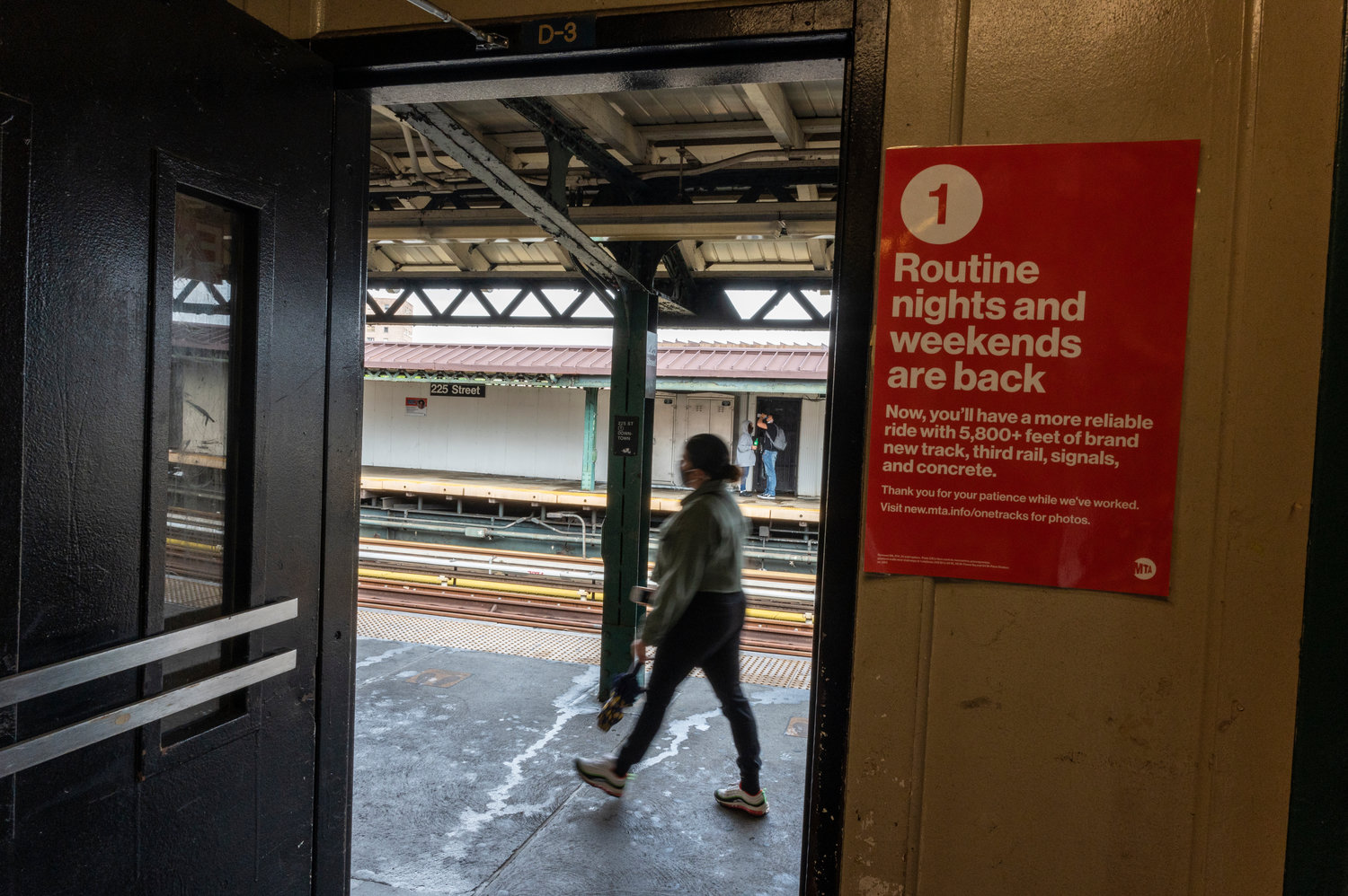The West 225th Street 1 train station shows a sign — literally — that the city is slowly returning to normal. Among the signs is a return to 24-hour service for the city’s subways next week, along with lifts on business curfews and capacity limits.