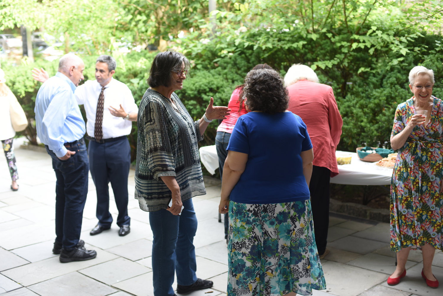 Rachel Rodna and Carol Kassel were just two of the many guests at last weekend’s Pride Shabbat at Riverdale Temple. They joined others to partake in light refreshments during the oneg ahead of Shabbat services.
