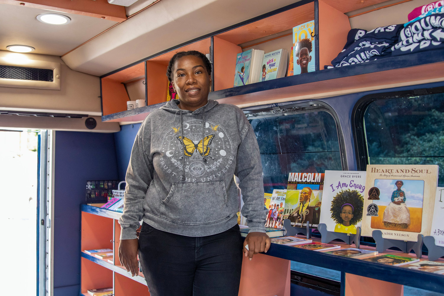 Bronx Bound Books founder Latanya DeVaughn says she likes to showcase authors of color on the shelves of her mobile bookstore. For her, it’s important to showcase authors who truly reflect the racial and cultural makeup of the Bronx.