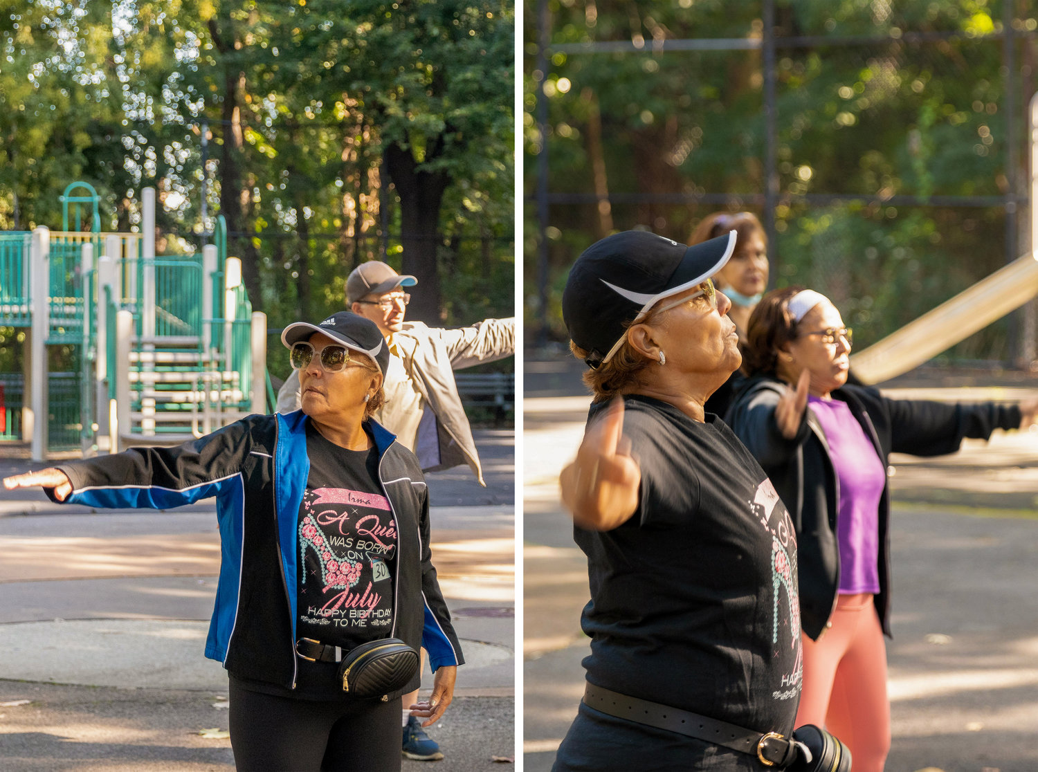 Students practice their steps in a Silver Shoes Dance Club class in Van Cortlandt Park’s Classic Playground. Daniela Del Giorno founded the club to teach older adults ballroom and Latin dancing as a way to keep them physically fit, mentally sharp and socially engaged.