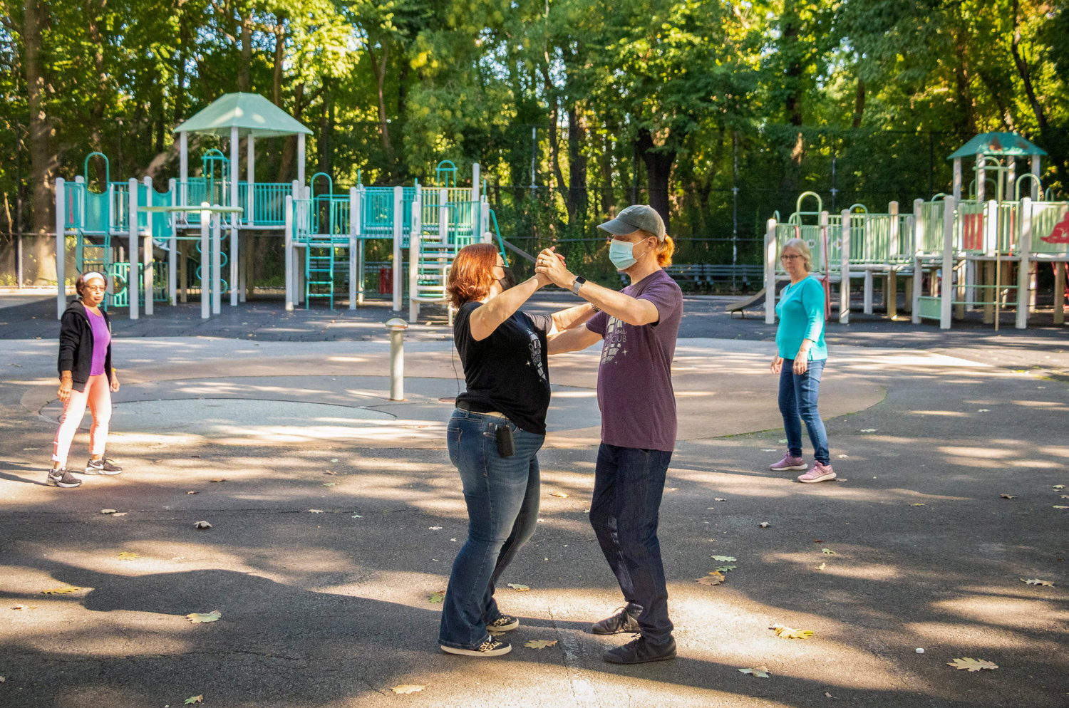 During a Silver Shoes Dance Club class in Van Cortlandt Park’s Classic Playground, Daniela Del Giorno demonstrates ballroom dancing. Silver Shoes is a free dance program for adults over 55 with the mission of keeping senior citizens physically and mentally active.