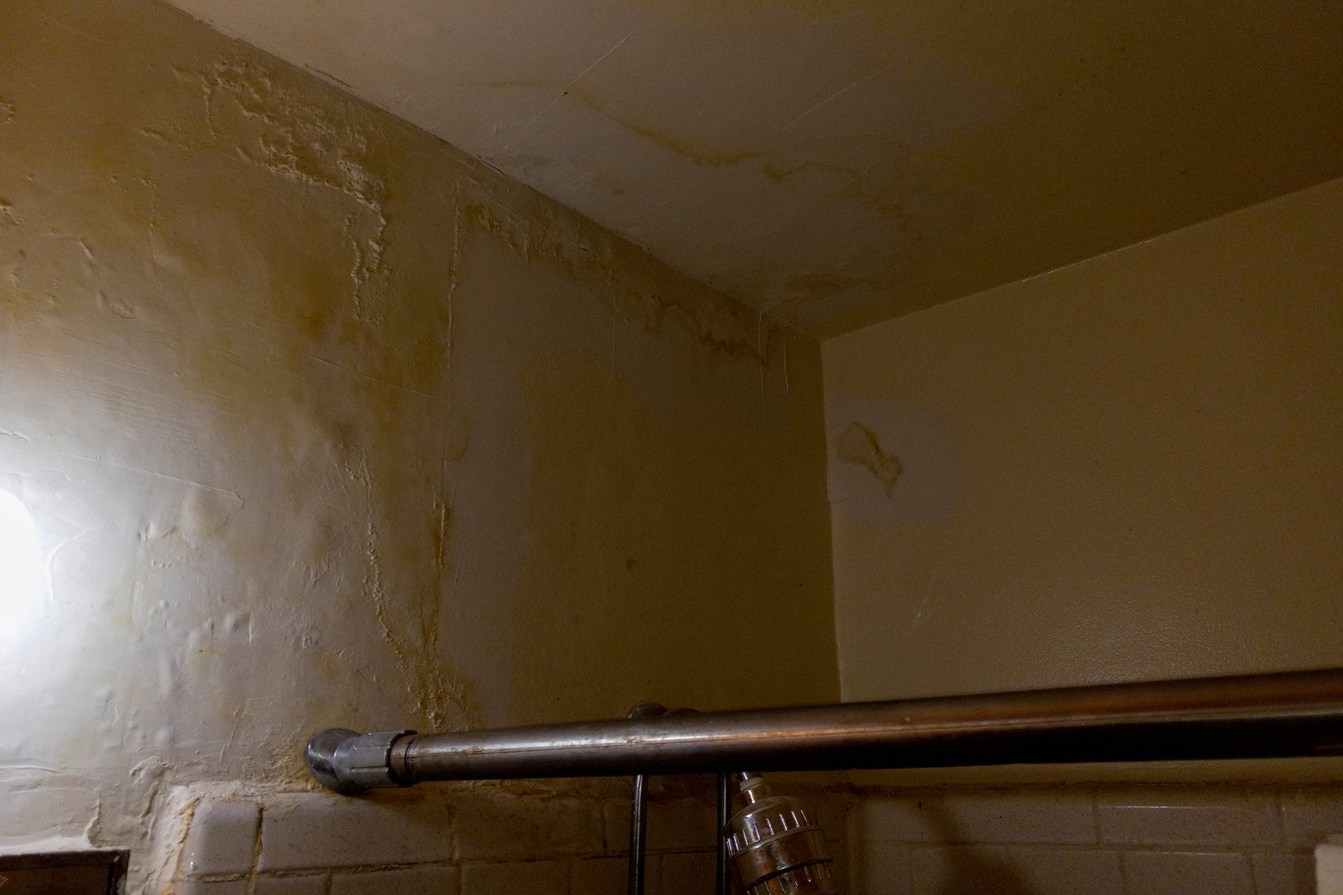 Margaret Cullen says it’s impossible not to see the water damage and mildew throughout the bathroom in her 3400 Fort Independence St., co-op — caused by several leaks and floods. Her building has received several violations from the city, but Cullen says nothing has been done to rectify the damages.