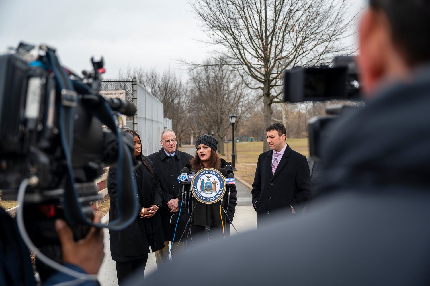 Words are important, says Mehnaz Afridi, director of The Holocaust, Genocide and Interfaith Education Center at Manhattan College. She joined Assemblyman Jeffrey Dinowitz and his son, Councilman Eric Dinowitz, along with Bronx borough president Vanessa Gibson at Seton Park on Tuesday to decry recent hate-based vandalism.