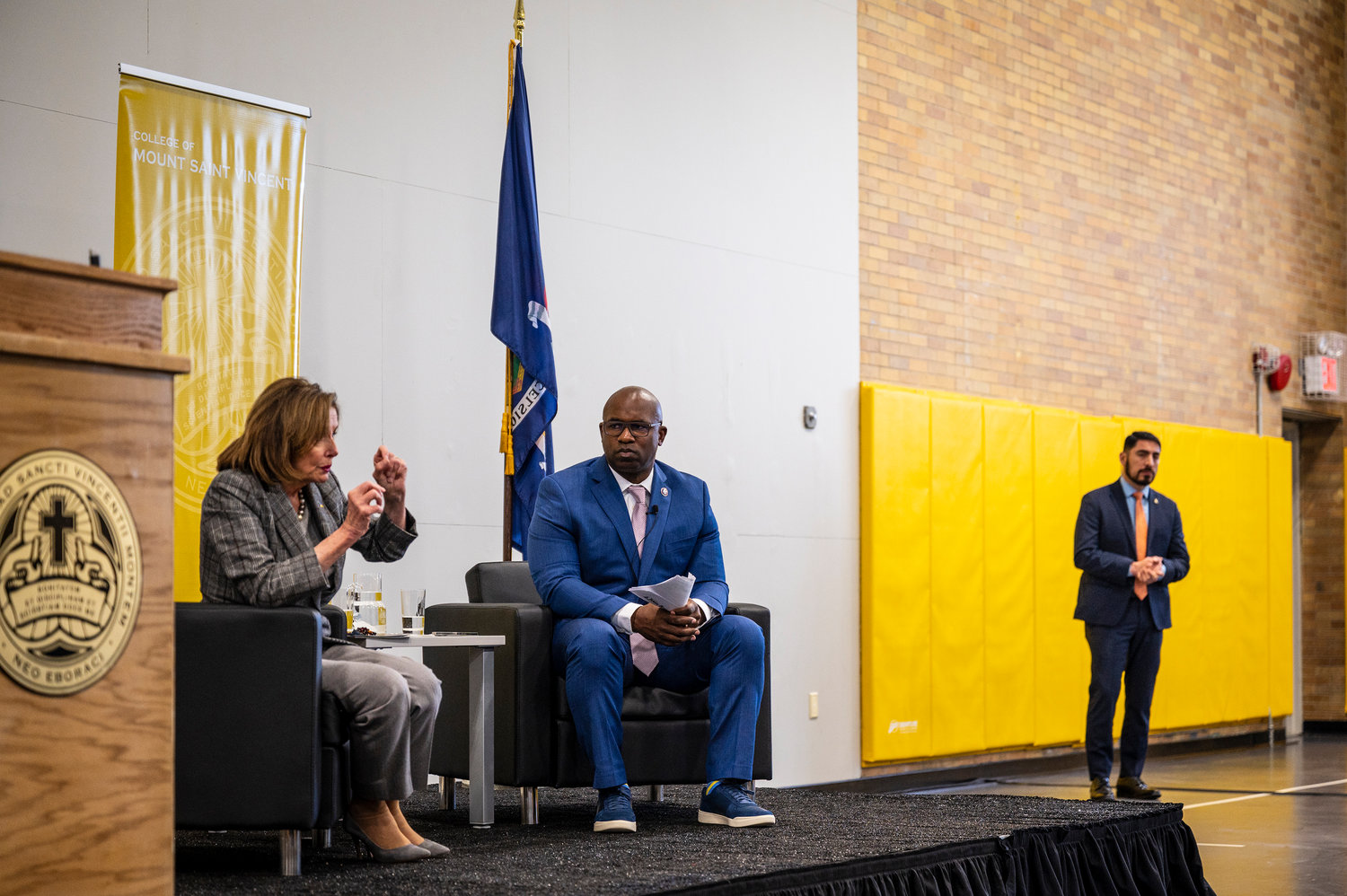U.S. Rep. Jamaal Bowman and House Speaker Nancy Pelosi got together for a town hall meeting this past Monday at the College of Mount Saint Vincent. Donning a Ukrainian-flag lapel pin, Pelosi.