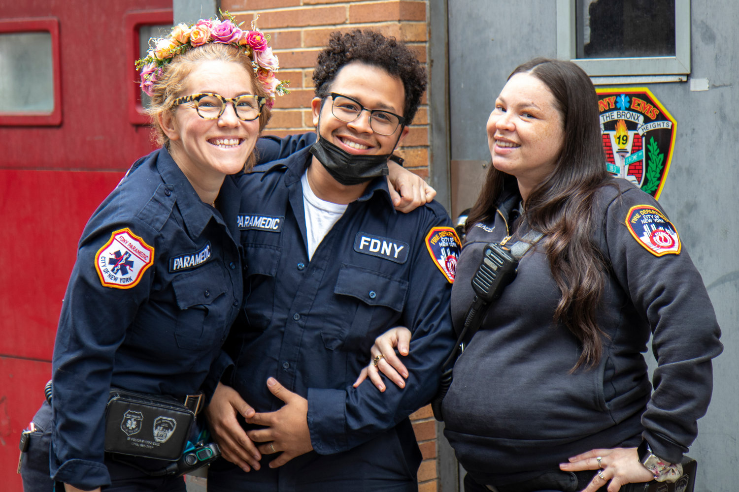 (From Left) Hasnie Ahmetaj, Dawill Hernandez and Jolissa Mendez pose for a portrait as they begin one of their shifts on 27-Victor, an ambulance that will no longer permanently serve the Riverdale area starting in October.