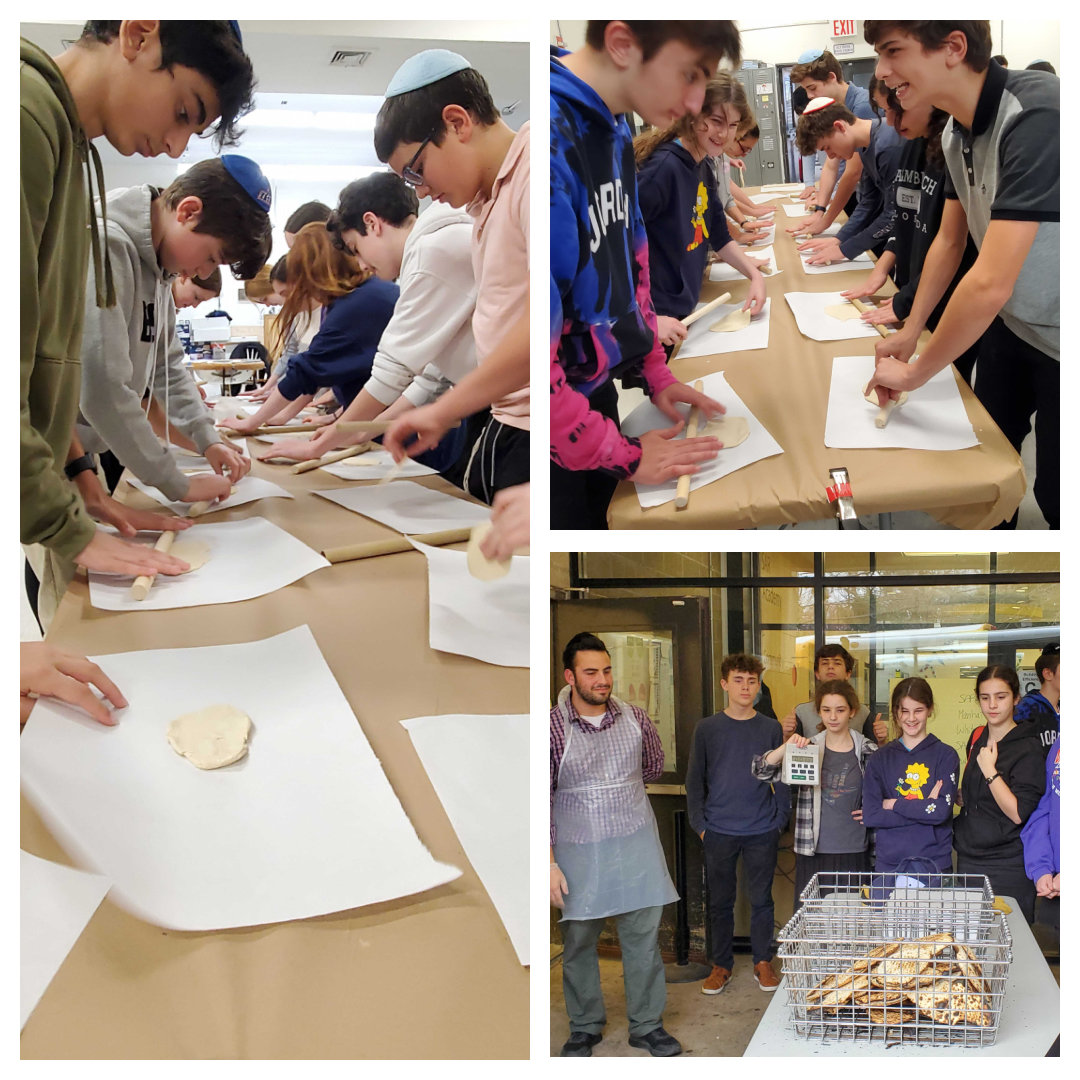 Students at SAR Academy participate in the fourth annual matzoh-making factory recently at the school. Along with their families, students produced kosher 18-minute Shumrah matzoh prior to Passover. The oven used to make the matzoh came from a Jerusalem family.