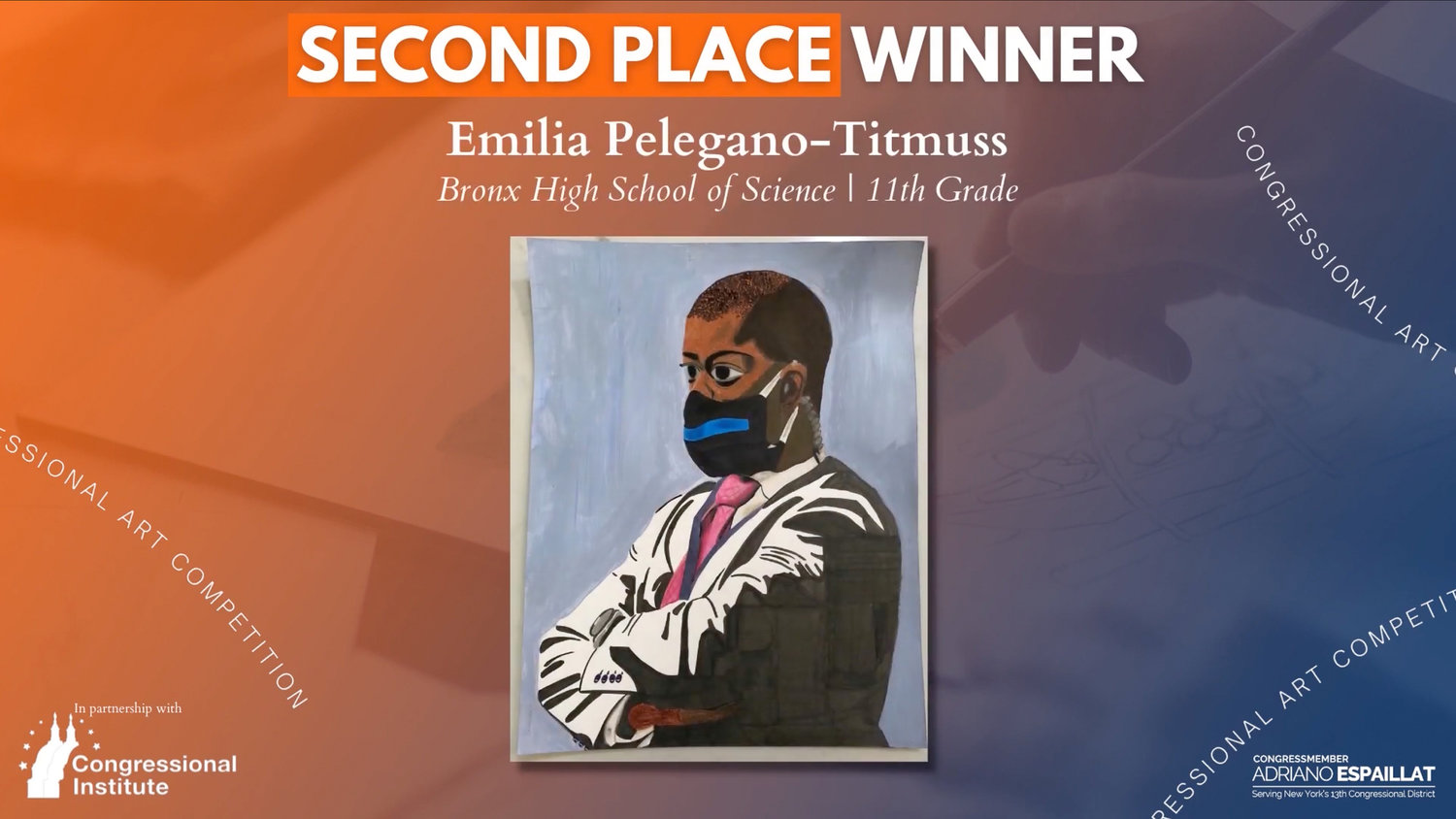 The second place winner in Congressman Adriano Espaillat's previous Congressional Art Competition was Emilia Pegano-Titmuss of the Bronx High School of Science.