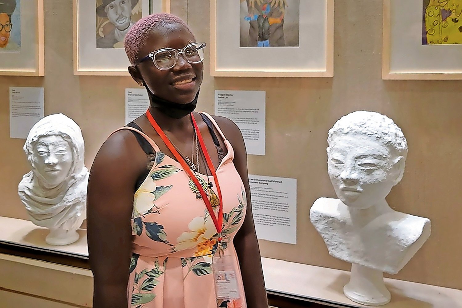 Fatoumata Sanyang at the The Metropolitan Museum of Art with her three-dimensional self portrait.