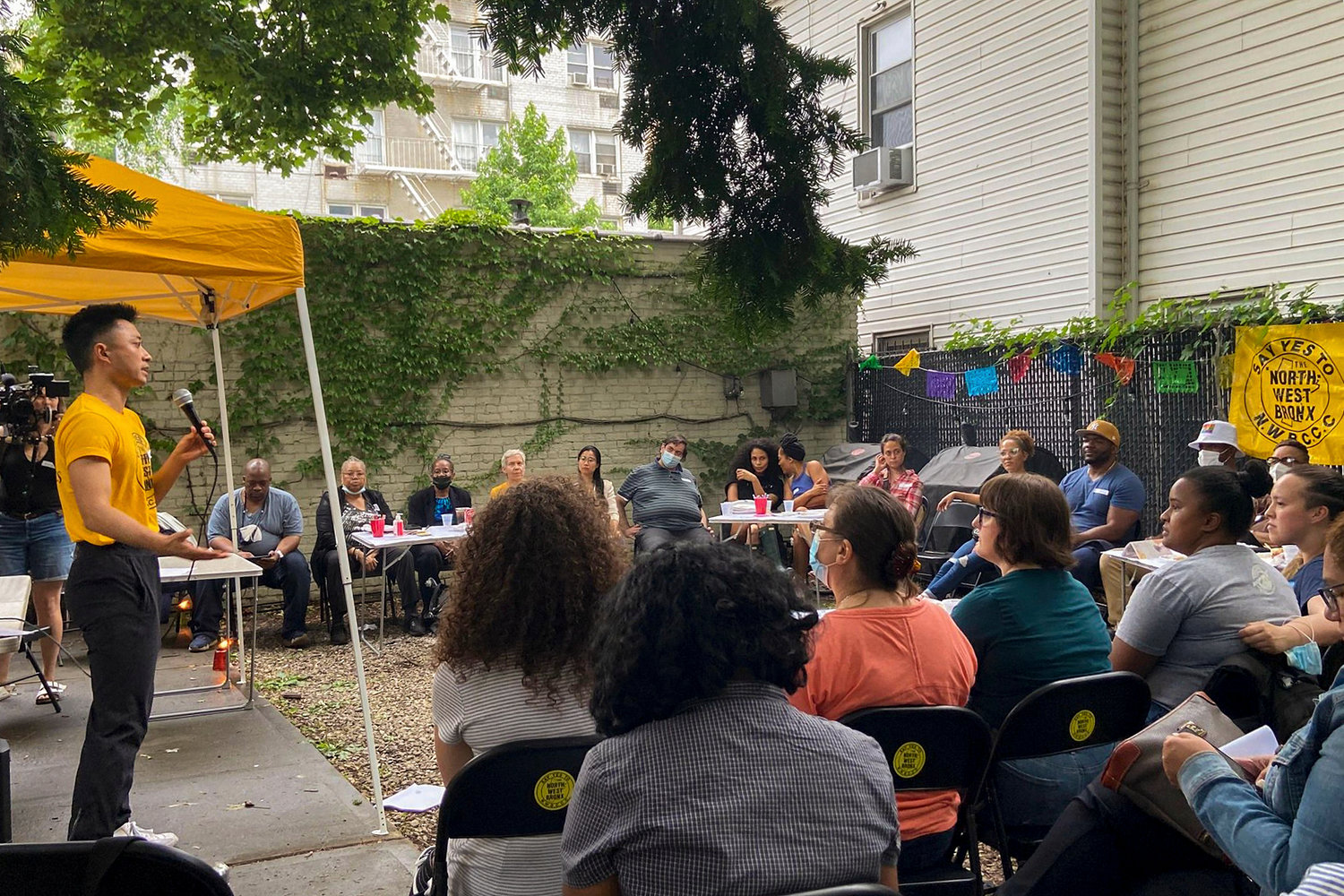 Northwest Bronx Community & Clergy Coalition staff held a workshop on community land trusts in their backyard at 103 East 196th St. June 27, one of a series of free sessions the group is holding following the launch of the Bronx Community Land Trust in 2020.