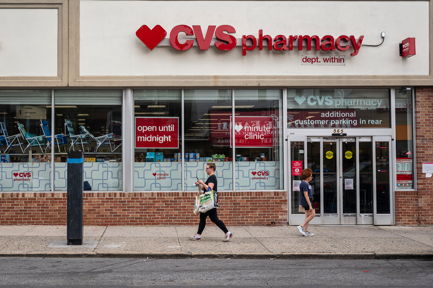The CVS where a woman was charged with stealing 48 bottles of facial cream and several battery packs, photographed on Monday.