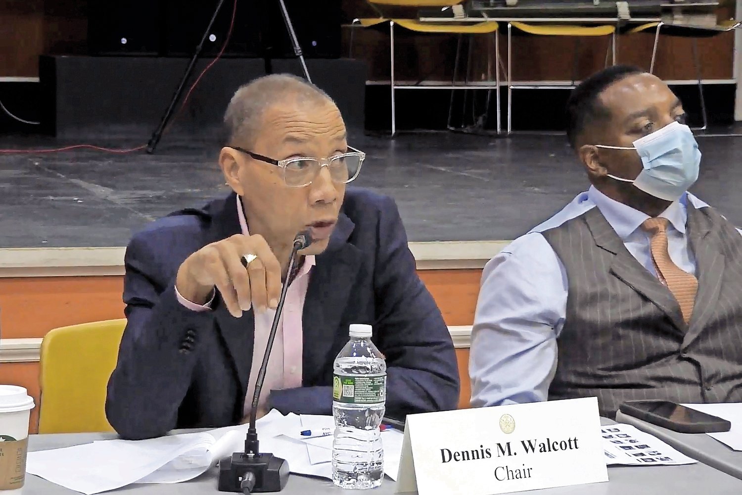 Dennis M. Walcott, NYC Districting Commission chair, and other commission members lead the public hearing at Lehman College on Aug.