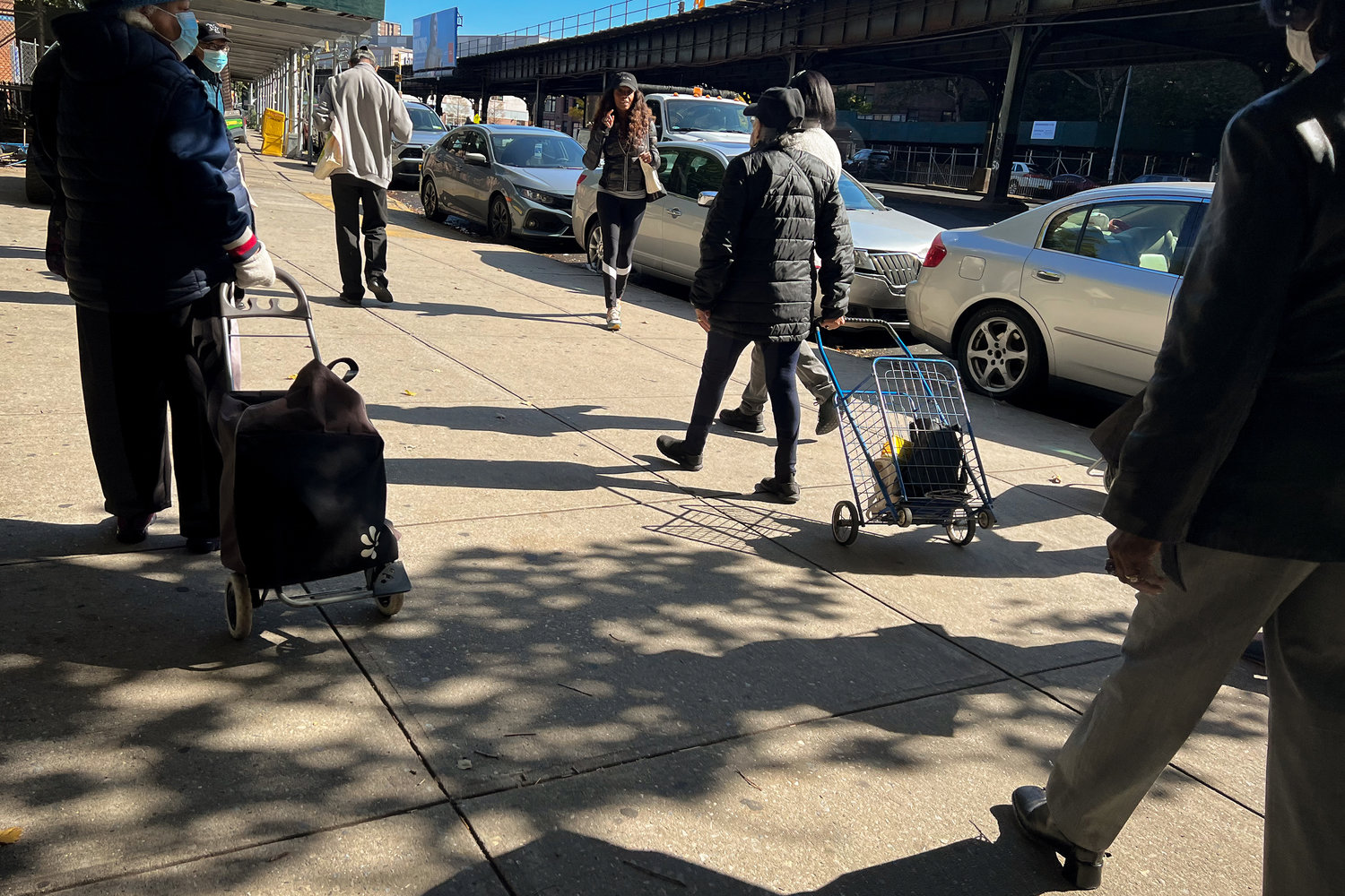Marble Hill Senior Center residents take a 1-mile walk to Shop & Stop on Oct. 11 to purchase food and learn how to read food labels for nutritional value.