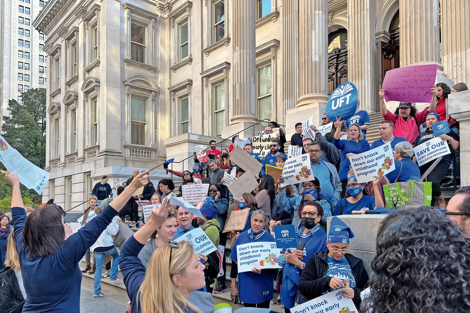 Social workers, advisement coordinators, parents and other educators gathered together at a rally on Nov. 4 outside the education department headquarters at the Tweed Courthouse in Manhattan.