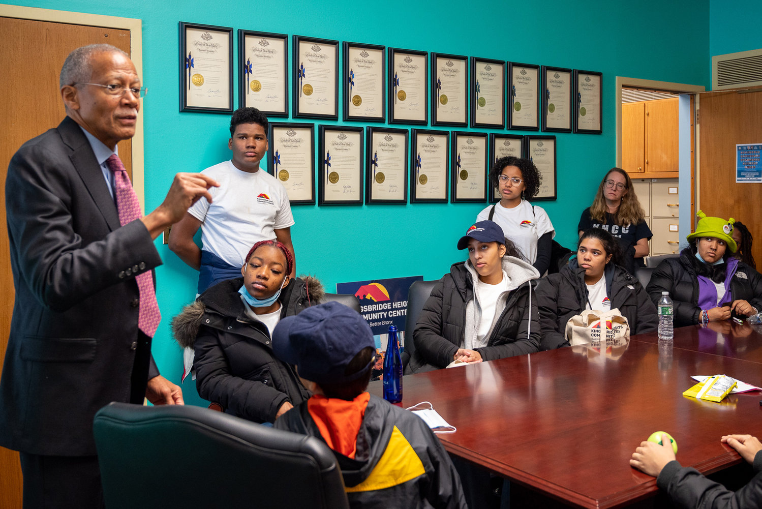 State Sen. Robert Jackson speaks with teens from the Kingsbridge Heights Community Center Youth Leadership Council Jan. 25 in his Albany office to discuss increasing funding for afterschool programs. The trip was organized by New York State Network for Youth Success.