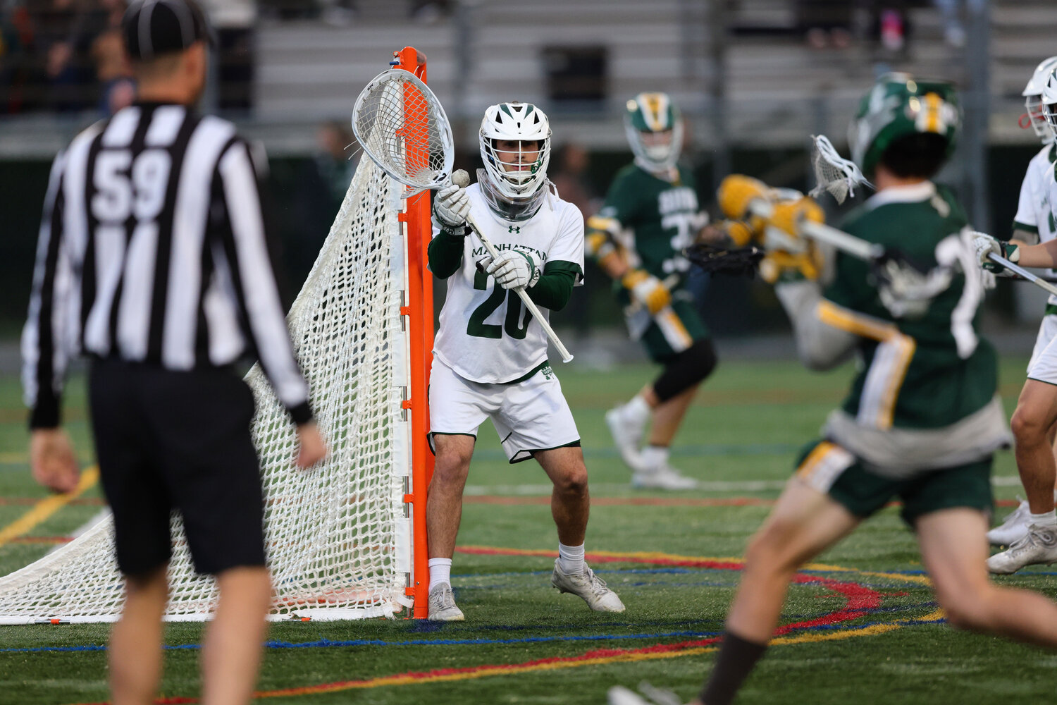 Manhattan fifth-year goalkeeper Joe Persico took his nation-leading mark of eight goals allowed per game into the semifinal round when the Jaspers battled Siena. Persico tallied nine saves in an 11-8 Manhattan loss.