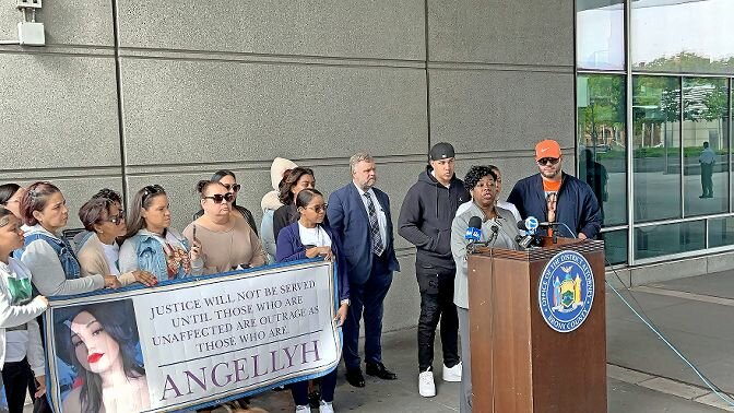 Bronx District Attorney Darcel Clark joined the Yambo family outside the Bronx Supreme Court on Sept. 15 following the sentencing of Angellyh Yambo's killer Jeremiah Ryan to 15 years to life.