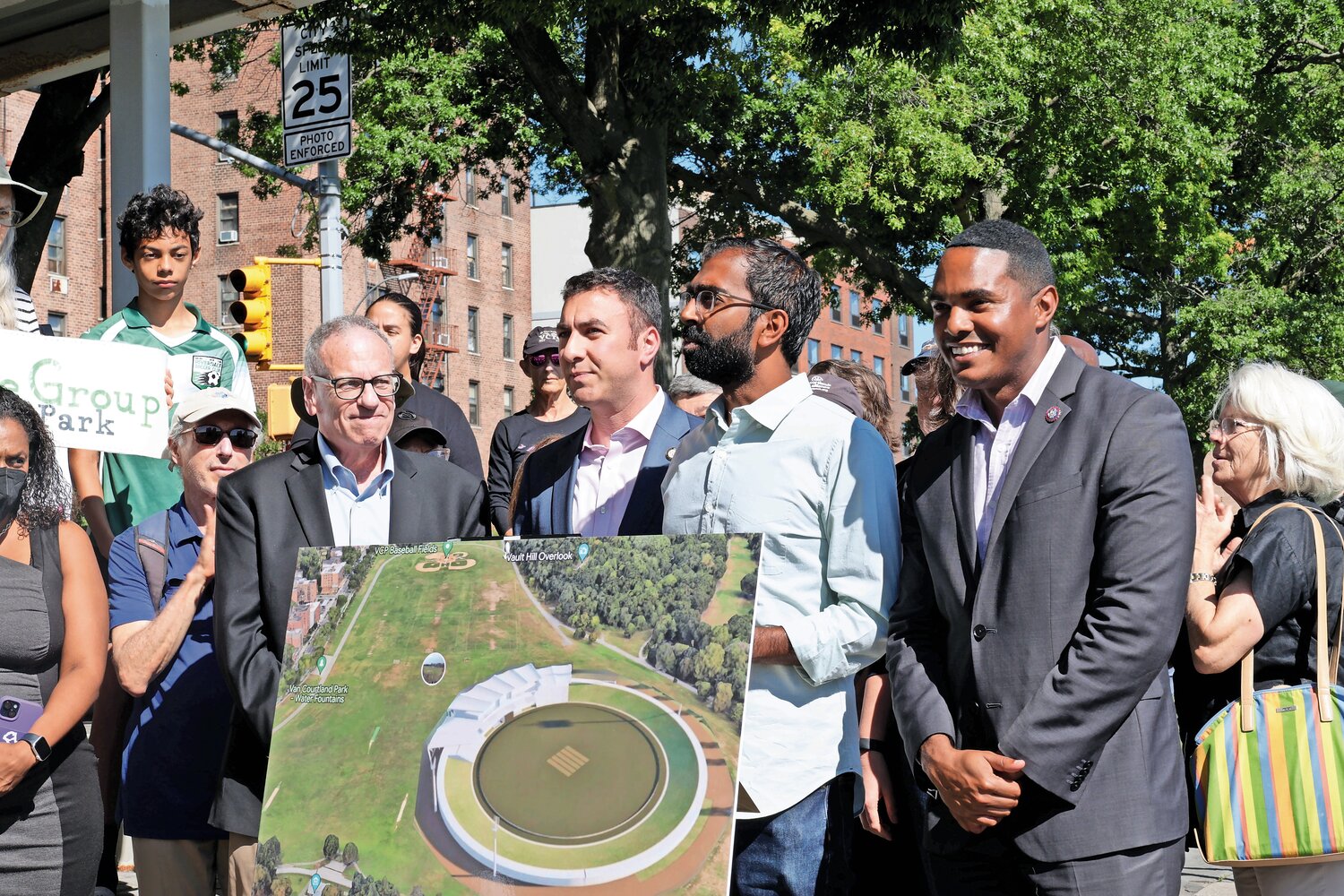 U.S. Rep. Ritchie Torres, Councilman Eric Dinowitz and Assemblyman Jeffrey Dinowitz met at the Van Cortlandt Park parade grounds on Sept. 1 to protest the plan to build a temporary cricket stadium there. Then on Sept. 22, they celebrated that the 34,000-seat cricket stadium would not be erected at the park. By their side were some of the most vocal people in opposition to the Adams Administration proposal, such as the Van Cortlandt Park Alliance, Bronx Council for Environmental Quality and the Riverdale Nature Preservancy.