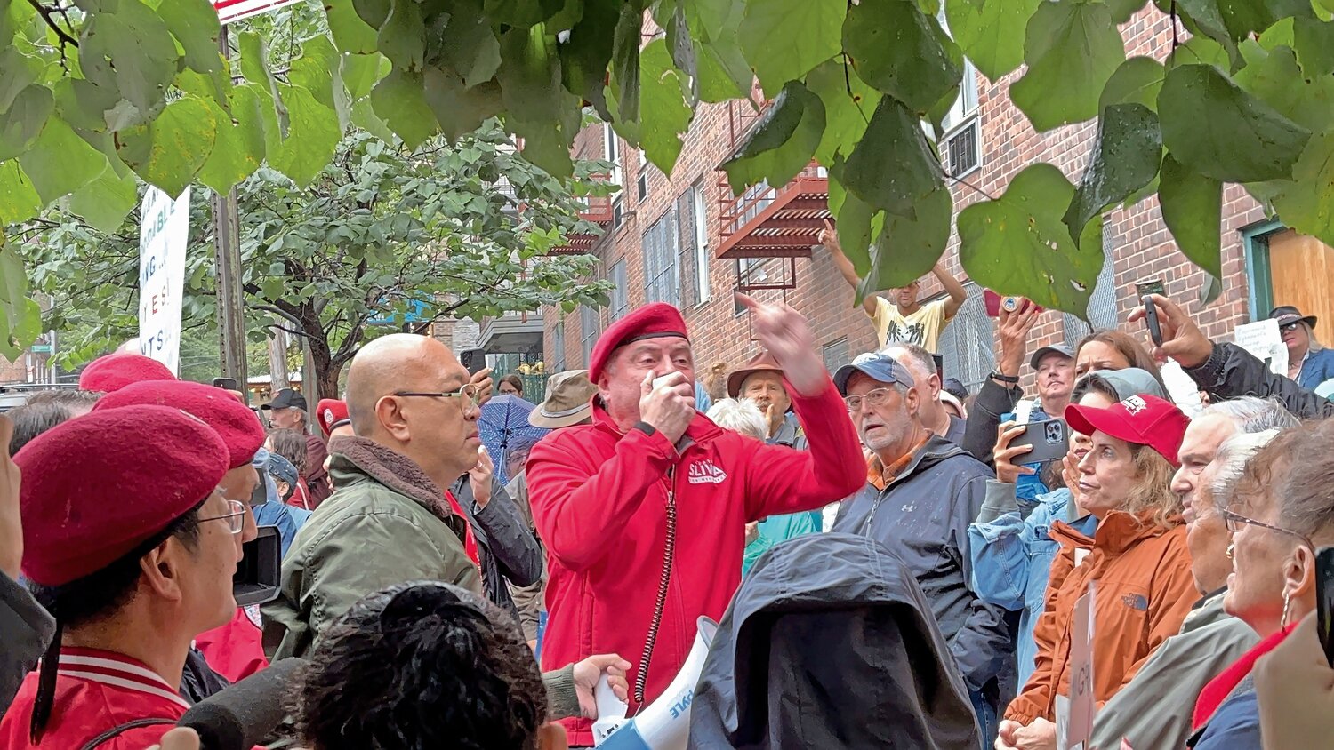 Former New York City mayoral candidate, radio talk show  host and head of the Guardian Angels Curtis Sliwa led a rally on West 238th Street and Waldo Avenue regarding the recently sold Manhattan College dorm potentially transforming into a shelter for asylum seekers.