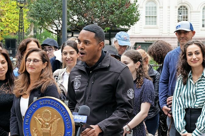 U.S. Rep. Ritchie Torres joined Julia Jassey, CEO of Jewish on Campus, Jewish students and parents at City Hall Park in condemning antisemitic activity on college and university campuses, specifically Cooper Union. He called on the U.S. Department of Education to hold college campuses and universities accountable for combating such acts of hate in their schools.