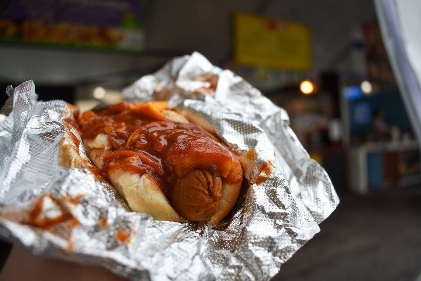 A $5 vegan chili cheese dog from Omanii's Lemonade Heaven at the NYS Fair.