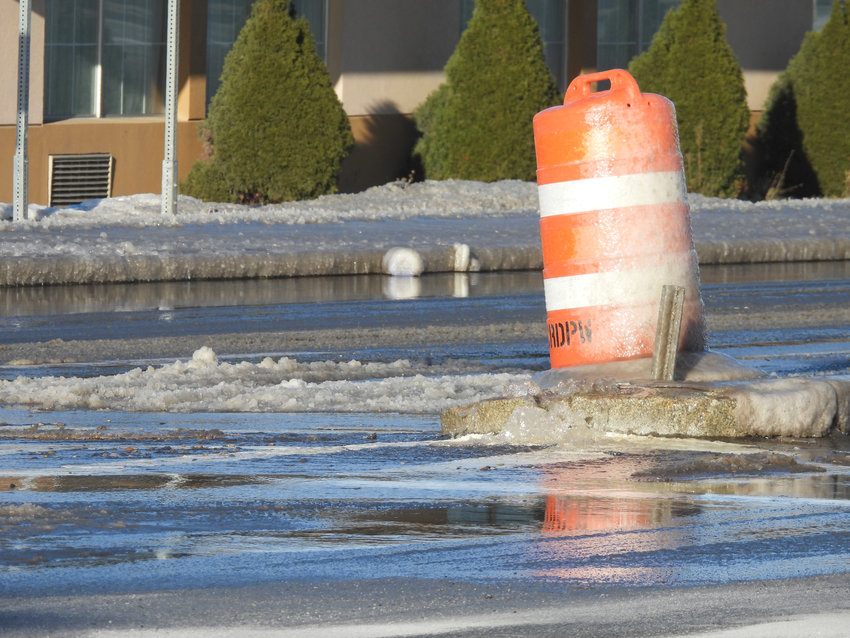WINTER WOES &mdash; As the region braces for a major winter storm tonight into Friday, the impacts of the sudden warming and freezing temperatures can cause problems with water pipes, officials say.  Above, water gushes across Erie Boulevard West in Rome &mdash; across from the Walgreen's and the Quality Inn &mdash; from a reported water main break on Thursday morning.