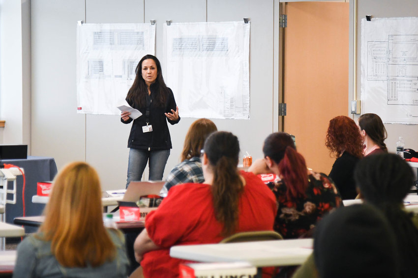 CONSTRUCTION &mdash; Hisa Zhu speaks during a free program about opportunities for women in construction at the Wynn Hospital Construction Offices in Utica. Participants learned about field and professional opportunities, advantages for women in the industry, pay and benefits.