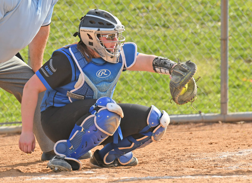 ON TARGET &mdash;&nbsp;Camden catcher Kaitlyn Findlay frames a pitch in action earlier this season. Findlay and the Blue Devils are off to a 7-0 start and she&rsquo;s batting .500 in the middle of the lineup. Her 13 hits include three doubles, a triple and a homer. She&rsquo;s driven in a dozen runs as well.