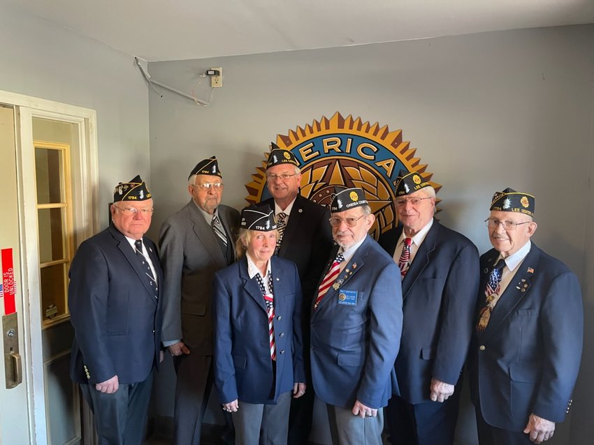 The Lee Legion Post 1794 held its annual installation of officers ceremony on Friday. Among the officers are, from left: Dave Combs, second vice commander; Roger Perry, chaplain; Lucy Burgard, third vice commander; Lamont O&rsquo;Shei, commander; Walt Constantini, first vice commander; Bill Denchy, finance officer; and George Cook, executive board member. Not pictured, Jackie Sweeney, adjutant; and Jarrod Decker, sergeant-at-arms.
