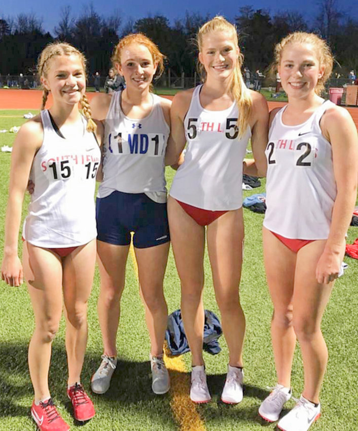 INVITATIONAL COMPETITORS &mdash;&nbsp;Four local runners earned invitations to the Glavin 3000 at the Hilton High School on Saturday. From left: Mallory Kraeger, Lizzy Lucason, Lexi Bernard and Brynn Bernard. Lucason is from Camden and the others are from South Lewis. Each year, the top distance runners from Section III, IV and V are invited to compete. Lucason was fifth (10:19.92), Brynn Bernard seventh (10:25.61), Lexi Bernard 10th (10:29.84) and Kraeger 14th (10:42.69). Kraeger set a new outdoor personal best time in the event.