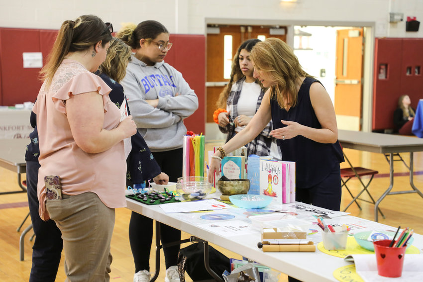 Students receive information on health and wellness during a community health fair at the Frankfort-Schuyler Junior/Senior High School, 605 Palmer St., Frankfort, this week.