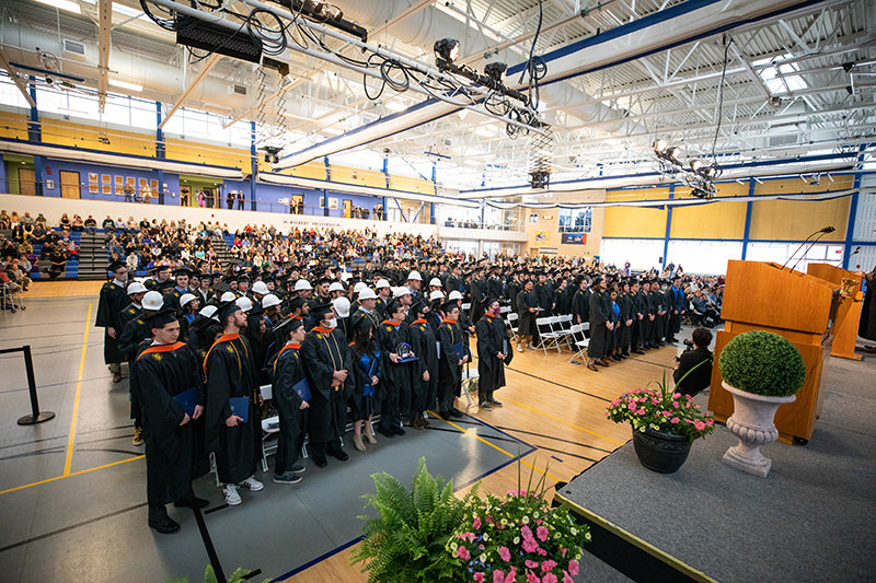 Graduating students take part in SUNY Polytechnic Institute&rsquo;s 2022 commencement ceremonies on Saturday in the Wildcat Field House on the college&rsquo;s Marcy campus.