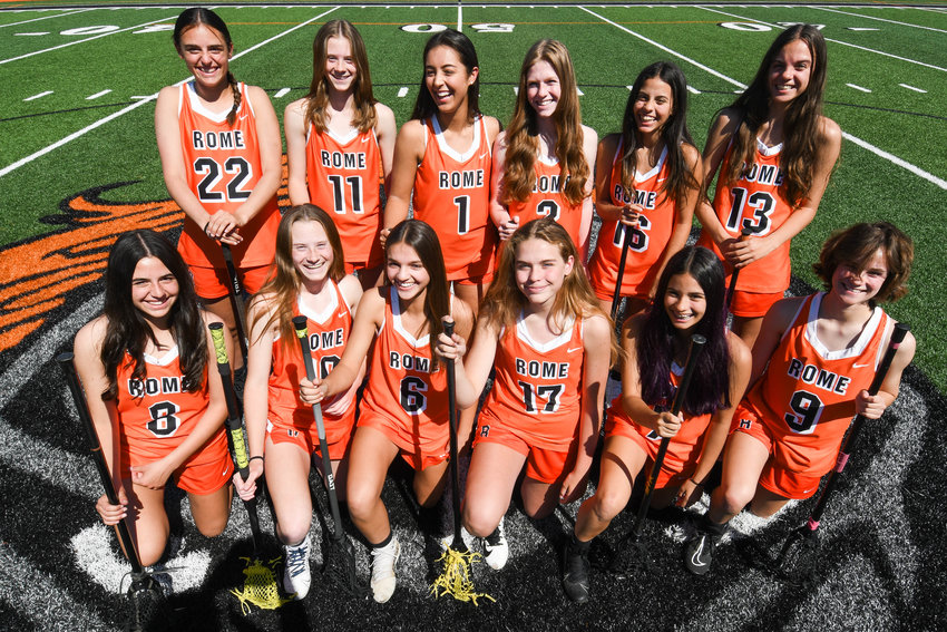 Six sets of sisters play together on Rome Free Academy&rsquo;s girls lacrosse team. There&rsquo;s identical twins Fiona and Isibeal McMahon (11 and 10) as well as two other sets of twins &mdash;&nbsp;Chase and Shannen Calandra (13 and 9) and Giavonna and Jenavieve Cianfrocco (16 and 7). The other sisters are Danielle and Alyssa D&rsquo;Aiuto (1 and 6), Brynn and Amelia Furbeck (2 and 17) and Drew and Danielle Kopek (22 and 8).