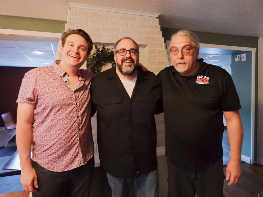 Willie Griswold, Josh Arnold, and Joe Trisolino a.k.a Genesee Joe take a moment to smile and laugh together before the Friends of The Bob and Tom Show Comedy Tour at Cacciatore's Banquet Hall in Ilion, where a sold out show awaited them.